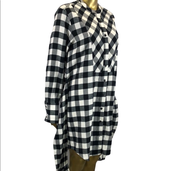 Derek Lam 10 Crosby Shirt Dress, Buffalo Plaid Flannel Cotton, Sz 8, Black White - Picture 3 of 15